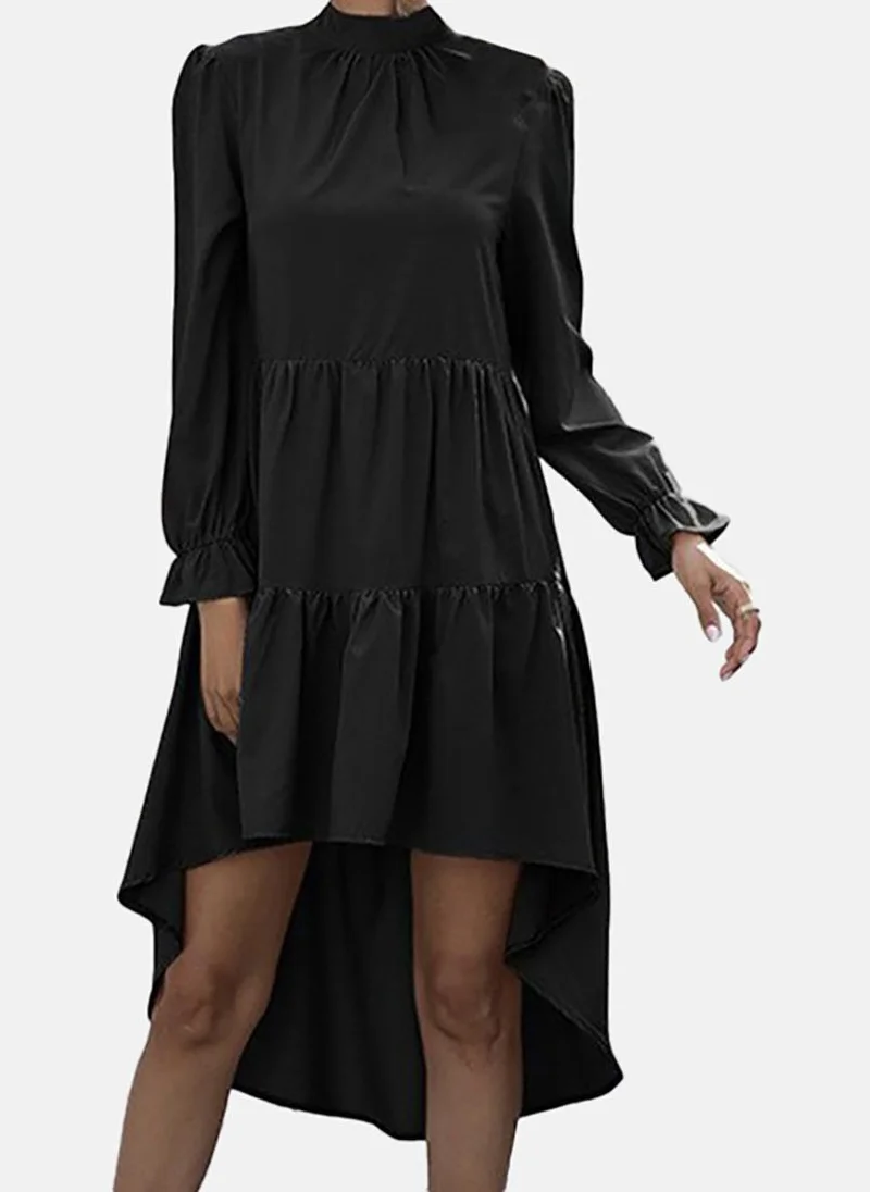 يونيكي Black Basic Solid Crew Neck Long Sleeve Dress