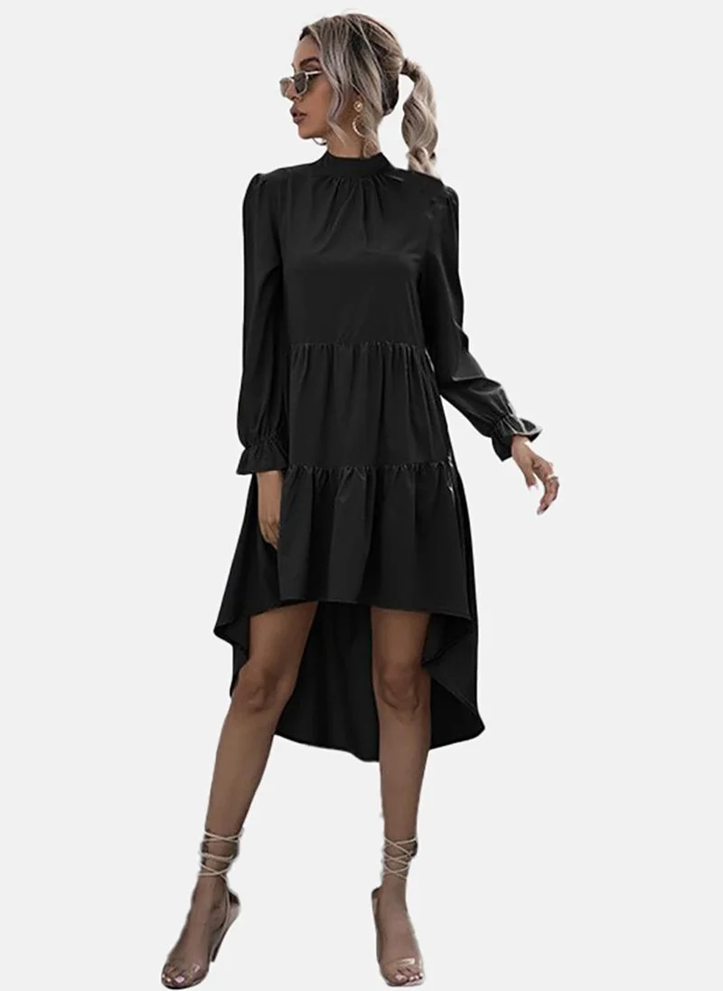 يونيكي Black Basic Solid Crew Neck Long Sleeve Dress