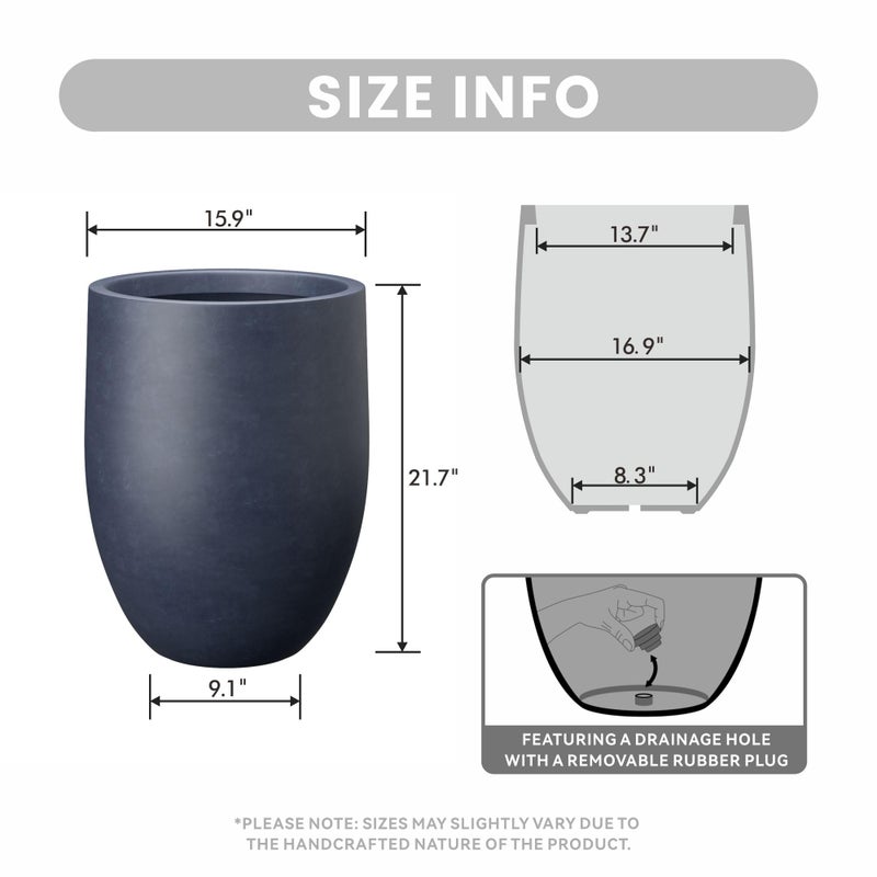 Kante Tall Concrete Planter, 21.7-Inch Height Charcoal Large Indoor Outdoor Plant Pot with Drainage Hole for Patio Garden Home, Modern Decor for Flowers and Tree - Image 2