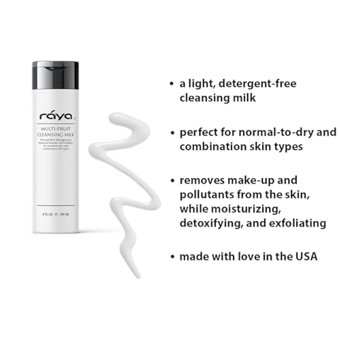 Raya Multi-Fruit Facial Cleansing Milk with AHA and BHA 8 oz (G-154) | Exfoliating Soap-Free Cleanser and Make-Up Remover for Dry and Combo Skin | Made with Multi-Fruit Alpha and Beta Hydroxy Acids - Image 3