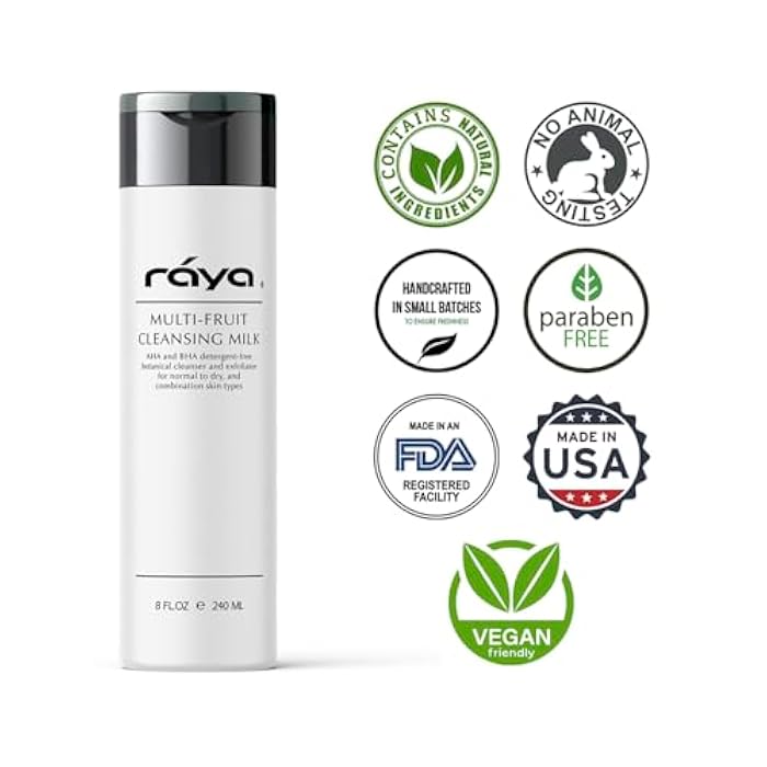 Raya Multi-Fruit Facial Cleansing Milk with AHA and BHA 8 oz (G-154) | Exfoliating Soap-Free Cleanser and Make-Up Remover for Dry and Combo Skin | Made with Multi-Fruit Alpha and Beta Hydroxy Acids - Image 4