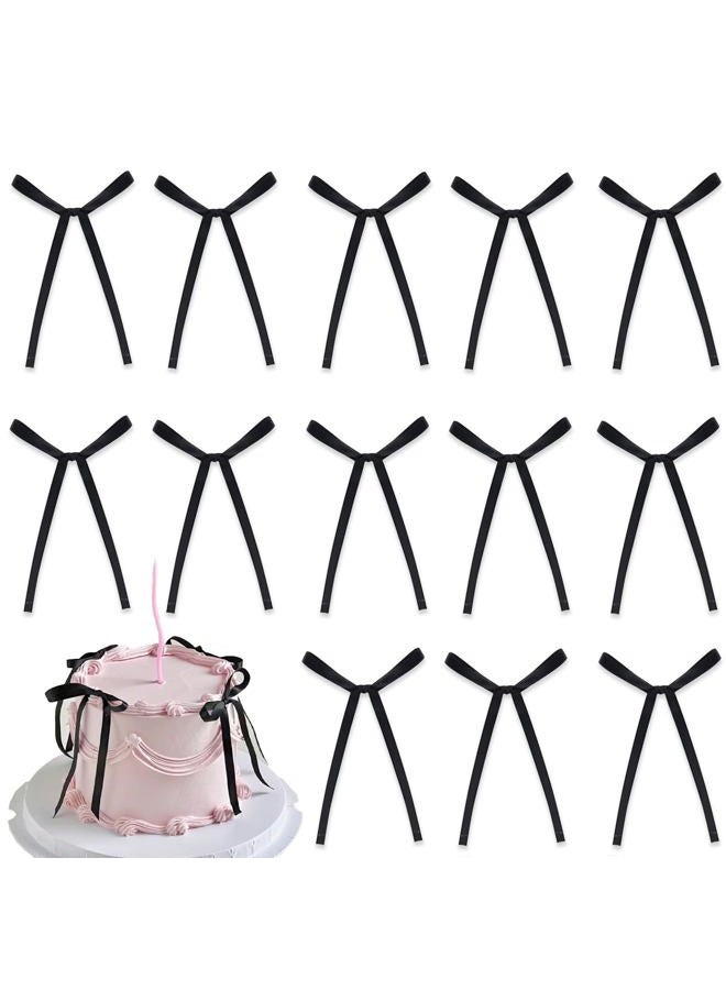Doacpcr 20Pcs Black Bow Ribbon Cake Toppers, Bowknot Cake Toppers Coquette Birthday Party Cake Decorations for Wedding Graduation Bridal Baby Shower Bachelorette Party Supplies - Image 1