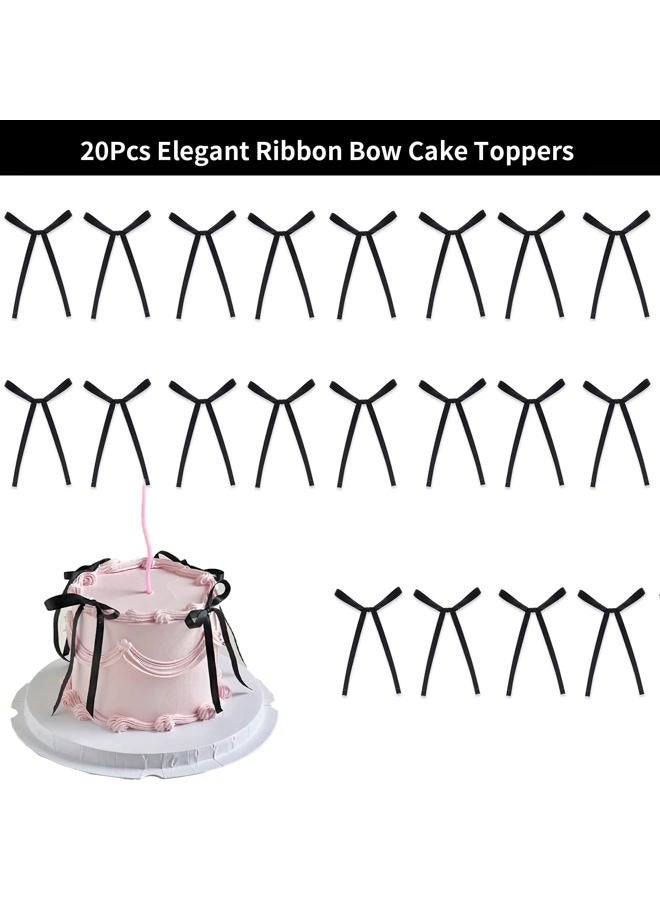 Doacpcr 20Pcs Black Bow Ribbon Cake Toppers, Bowknot Cake Toppers Coquette Birthday Party Cake Decorations for Wedding Graduation Bridal Baby Shower Bachelorette Party Supplies - Image 2