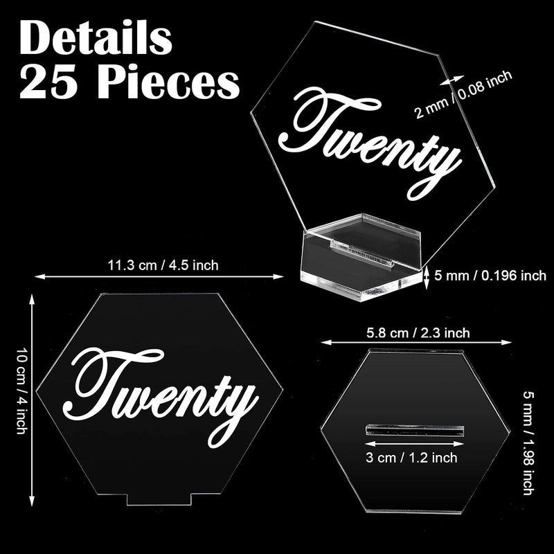 klarako Acrylic table numbers hexagon table numbers wedding Table Place Card With Holder Sublimation DIY Clear Table Name Cards For Wedding Reception Banquet Party Decoration (Classic Style,25 Pieces) - Image 5