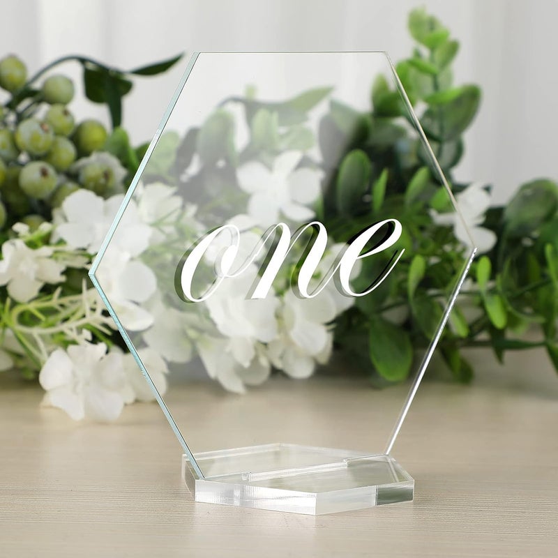 klarako Acrylic table numbers hexagon table numbers wedding Table Place Card With Holder Sublimation DIY Clear Table Name Cards For Wedding Reception Banquet Party Decoration (Classic Style,25 Pieces) - Image 1
