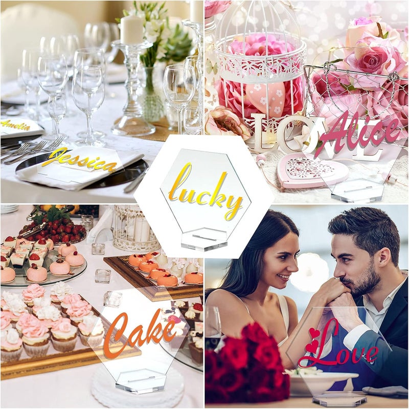 klarako Acrylic table numbers hexagon table numbers wedding Table Place Card With Holder Sublimation DIY Clear Table Name Cards For Wedding Reception Banquet Party Decoration (Classic Style,25 Pieces) - Image 4
