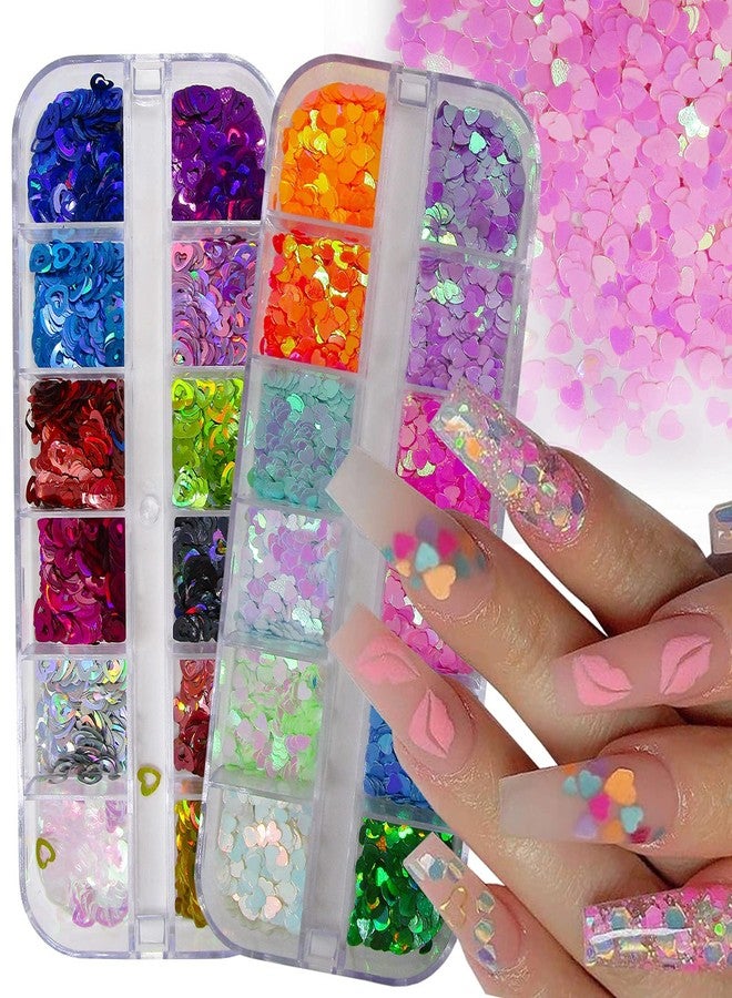 LuckForever 24 Colors Heart Nail Glitter Sequins Holographic Hearts Chunky Glitters Flakes Confetti for Nail Art Designs, Crafts, Resin Epoxy. (Heart) - Image 1