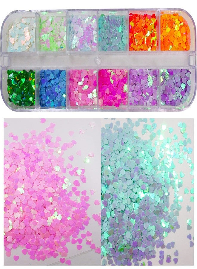LuckForever 24 Colors Heart Nail Glitter Sequins Holographic Hearts Chunky Glitters Flakes Confetti for Nail Art Designs, Crafts, Resin Epoxy. (Heart) - Image 2