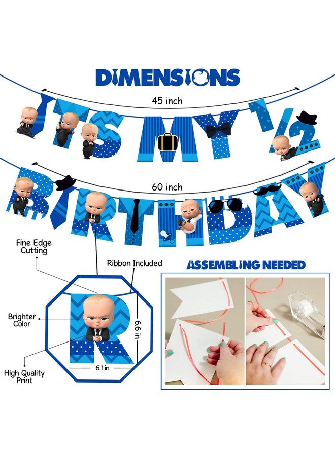 Zyozique Baby Boss Half Birthday Party Supplies, Boss Baby 1/2 Birthday Party Decorations for Boys with Its My Birthday Paper Banner Cake Topper Cupcake Toppers Balloons(Pack of 37) - Image 3