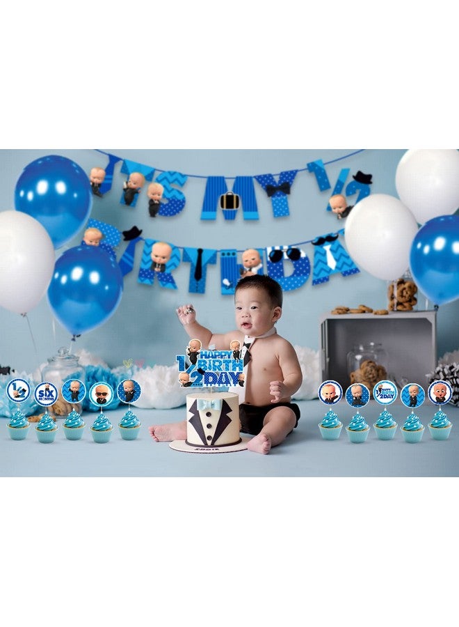 Zyozique Baby Boss Half Birthday Party Supplies, Boss Baby 1/2 Birthday Party Decorations for Boys with Its My Birthday Paper Banner Cake Topper Cupcake Toppers Balloons(Pack of 37) - Image 4