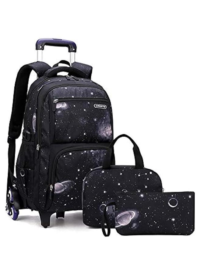 Elementary Galaxy Teens Rolling Backpack Kids Boys Luggage with Wheels Trolly BookBag for School-6 Wheels - Image 1