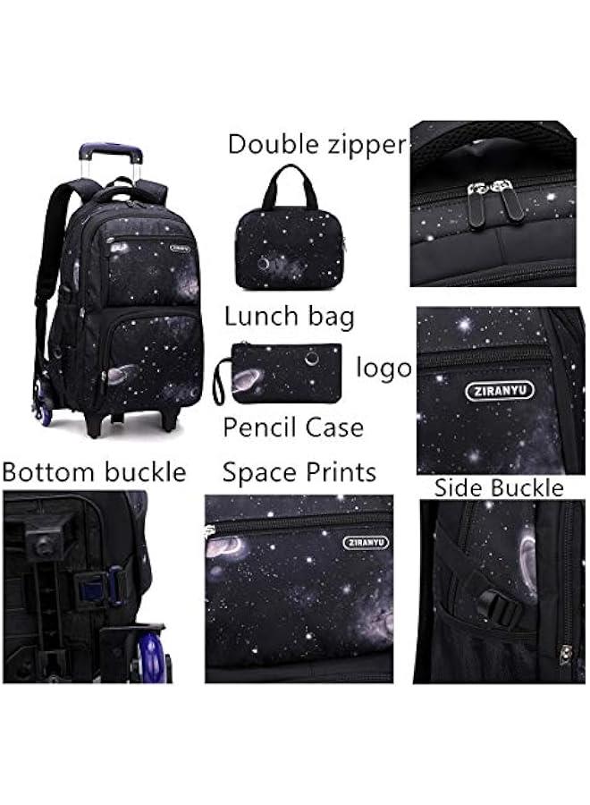 Elementary Galaxy Teens Rolling Backpack Kids Boys Luggage with Wheels Trolly BookBag for School-6 Wheels - Image 4