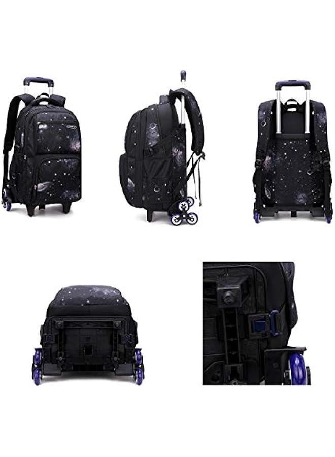 Elementary Galaxy Teens Rolling Backpack Kids Boys Luggage with Wheels Trolly BookBag for School-6 Wheels - Image 2