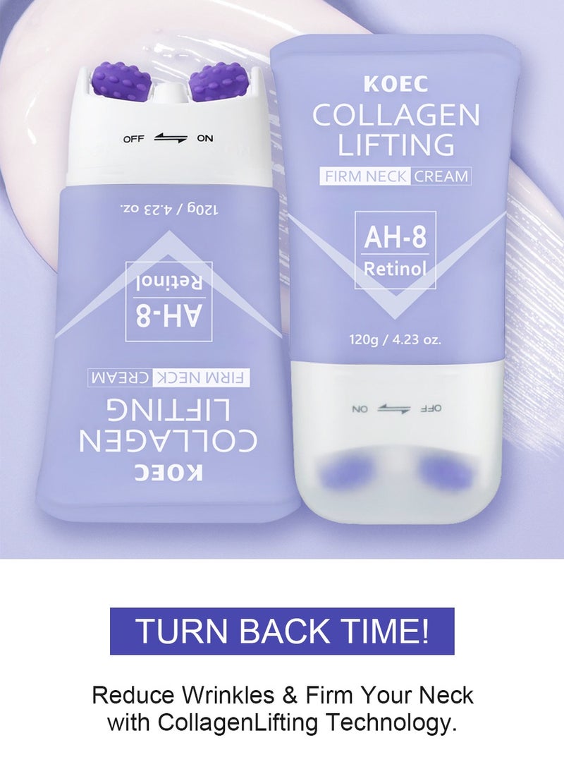ك أو إي سي كريم AH-8 لشد الرقبة للعناية بالبشرة المجعدة والجسم، كريم جديد لشد الرقبة مع أسطوانة، مرطب، لوشن شد البشرة، إصلاح العناية بالجسم التجميلي، 120 جرام - Image 3