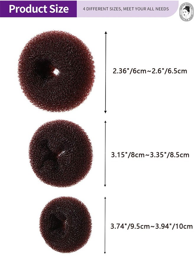 Donut Hair Bun Maker 6 Pieces,Ring Style Bun Maker Set with Hair Bun Makers (2 large, 2 medium and 2 small), Dark Brown