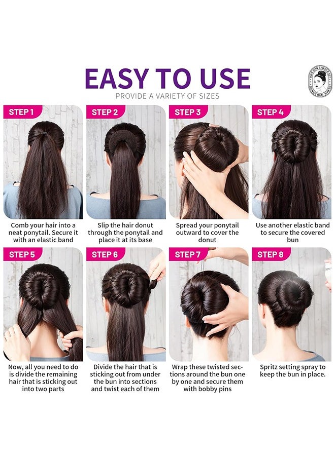 Donut Hair Bun Maker 6 Pieces,Ring Style Bun Maker Set with Hair Bun Makers (2 large, 2 medium and 2 small), Dark Brown