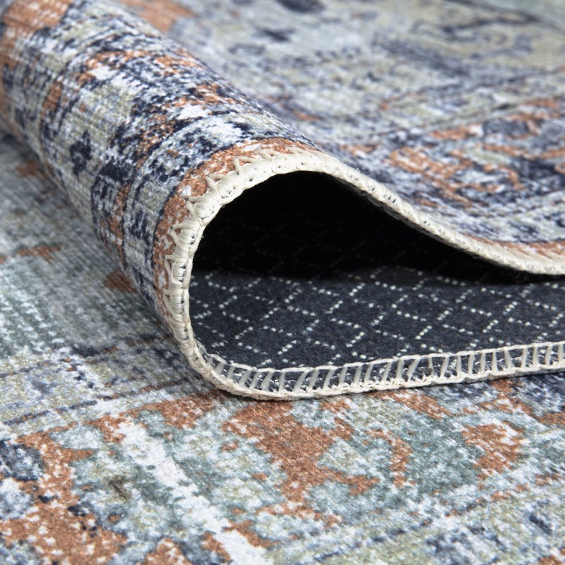 Bloom Rugs بلوم سجاد قابلة للانزلاق غير قابلة للانزلاق 10 قدم - عداء الخوخ/الأزرق التقليدي للحمام ومطبخ المدخل - الحجم الدقيق: 2.5 "× 10"  - Image 3