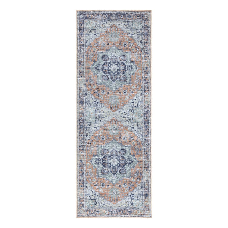 Bloom Rugs بلوم سجاد قابلة للانزلاق غير قابلة للانزلاق 10 قدم - عداء الخوخ/الأزرق التقليدي للحمام ومطبخ المدخل - الحجم الدقيق: 2.5 "× 10"  - Image 2
