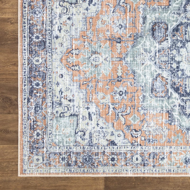 Bloom Rugs بلوم سجاد قابلة للانزلاق غير قابلة للانزلاق 10 قدم - عداء الخوخ/الأزرق التقليدي للحمام ومطبخ المدخل - الحجم الدقيق: 2.5 "× 10"  - Image 5