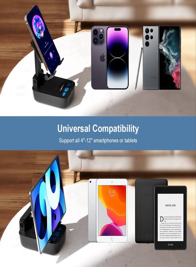 comiso هدايا للرجال والنساء، هدايا عيد الميلاد، حامل هاتف محمول مع مكبر صوت بلوتوث لاسلكي، صوت جهير قوي وصوت ستيريو عالي الدقة للمنزل والهواء الطلق متوافق مع آيفون/آيباد/سامسونج - أسود - Image 3