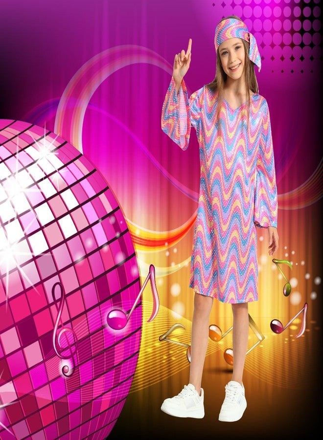 Leadtex 70s Disco Costume for Girls - Bell Sleeve Sequins Dress with Headband, Kids Halloween Disco Diva Outfit 10-12 Years - Image 5