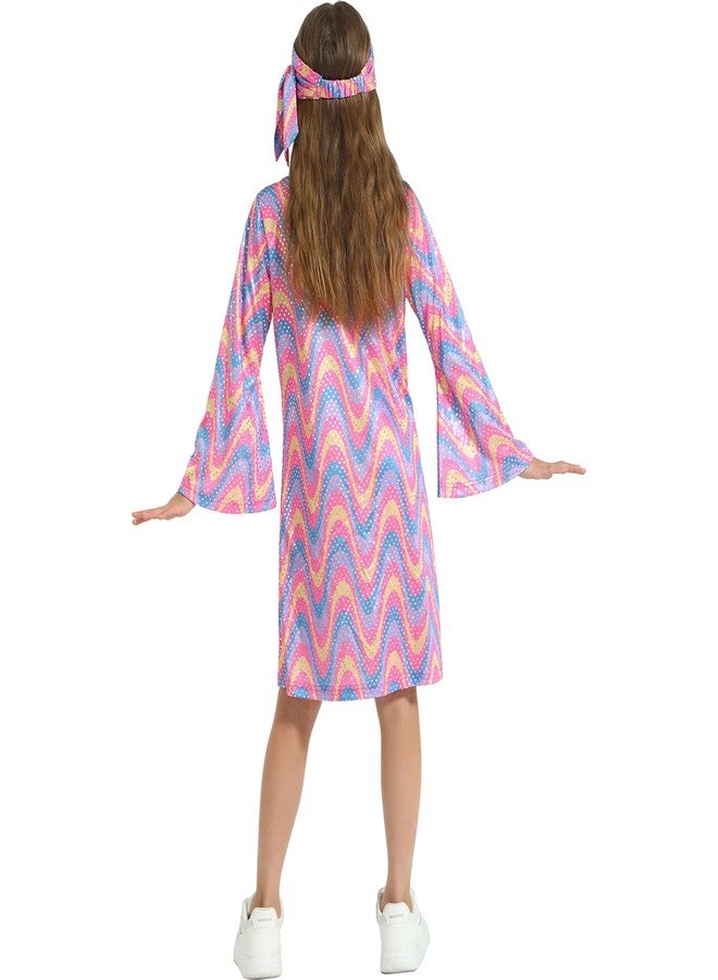 Leadtex 70s Disco Costume for Girls - Bell Sleeve Sequins Dress with Headband, Kids Halloween Disco Diva Outfit 10-12 Years - Image 2