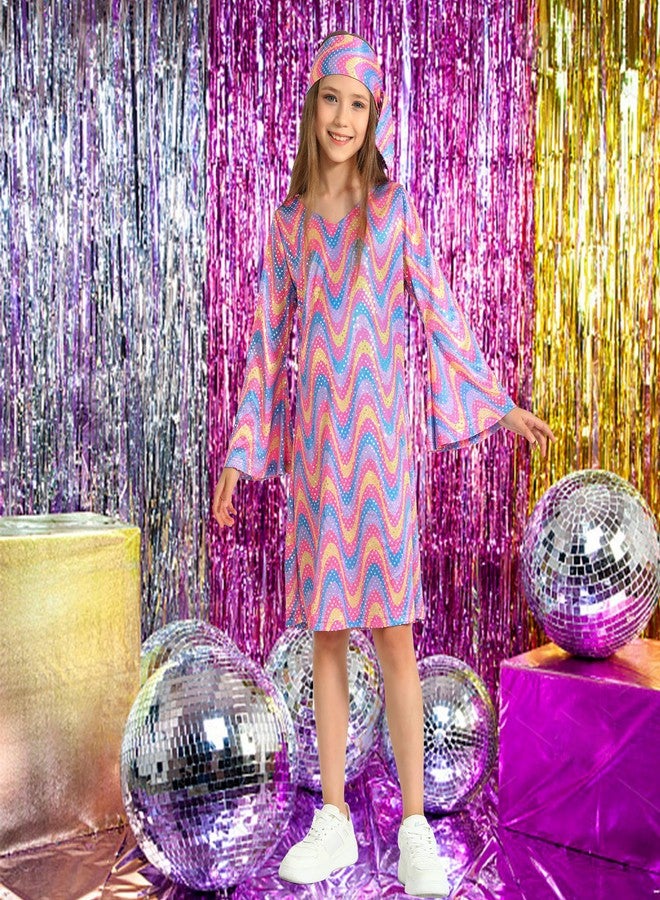 Leadtex 70s Disco Costume for Girls - Bell Sleeve Sequins Dress with Headband, Kids Halloween Disco Diva Outfit 10-12 Years - Image 4