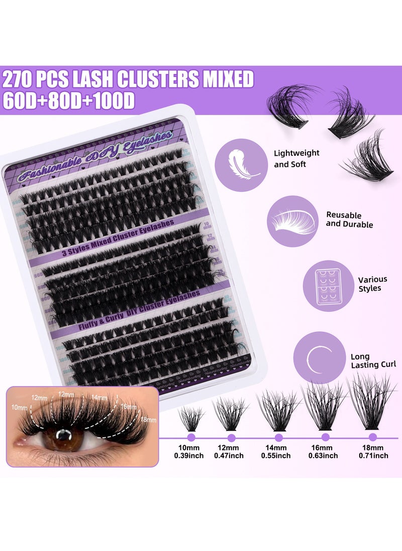 FLYROAD - False Eyelashes Extensions Volume 60D 80D 100D 10-18MM Eyelash Clusters D Curl Cluster Lashes 270pcs 10mm 12mm 14mm 16mm 18mm Thin Band Natural Eye False Eyelashes - Image 1