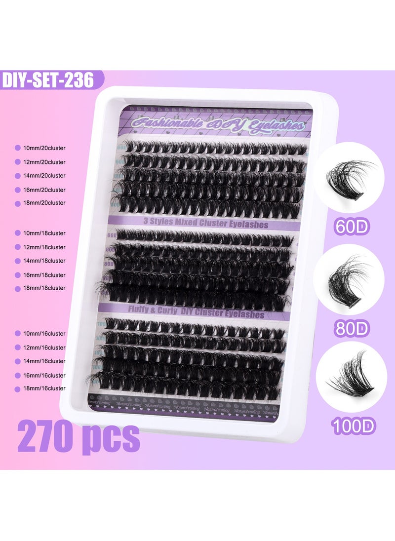 FLYROAD - False Eyelashes Extensions Volume 60D 80D 100D 10-18MM Eyelash Clusters D Curl Cluster Lashes 270pcs 10mm 12mm 14mm 16mm 18mm Thin Band Natural Eye False Eyelashes - Image 1