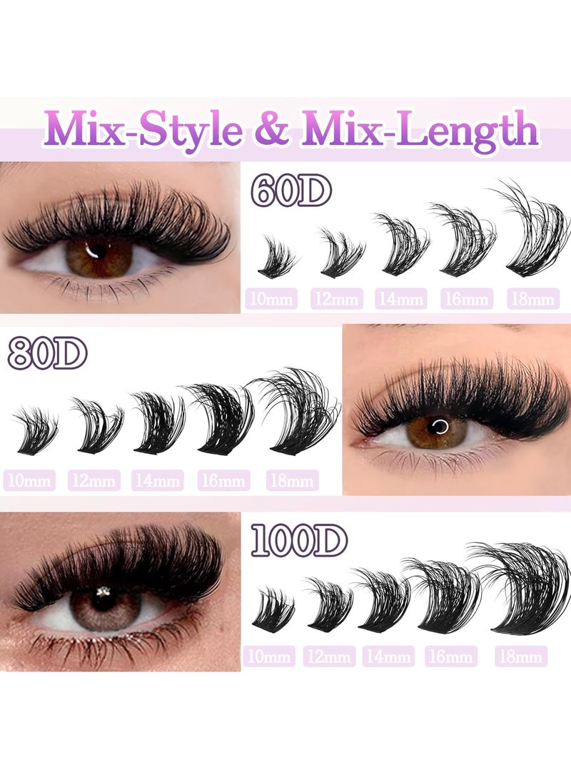 FLYROAD - False Eyelashes Extensions Volume 60D 80D 100D 10-18MM Eyelash Clusters D Curl Cluster Lashes 270pcs 10mm 12mm 14mm 16mm 18mm Thin Band Natural Eye False Eyelashes - Image 1