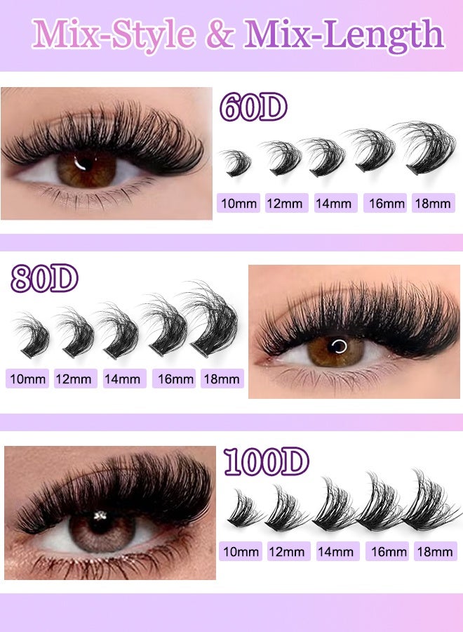 FLYROAD False Eyelashes Extensions Volume 60D 80D 100D 10-18MM Eyelash Clusters D Curl Cluster Lashes 270pcs 10mm 12mm 14mm 16mm 18mm Thin Band Natural Eye False Eyelashes - Image 3