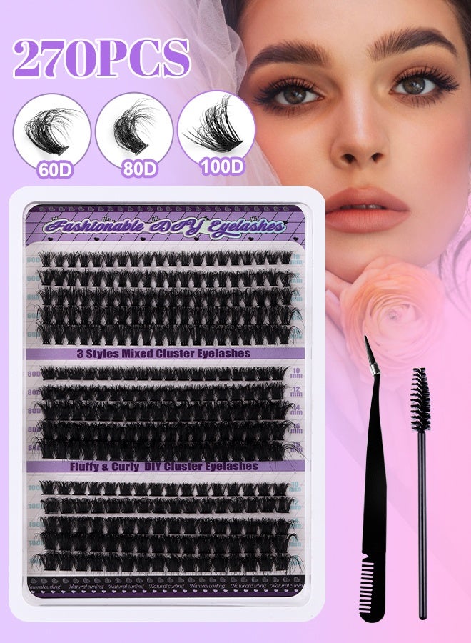 FLYROAD False Eyelashes Extensions Volume 60D 80D 100D 10-18MM Eyelash Clusters D Curl Cluster Lashes 270pcs 10mm 12mm 14mm 16mm 18mm Thin Band Natural Eye False Eyelashes - Image 1