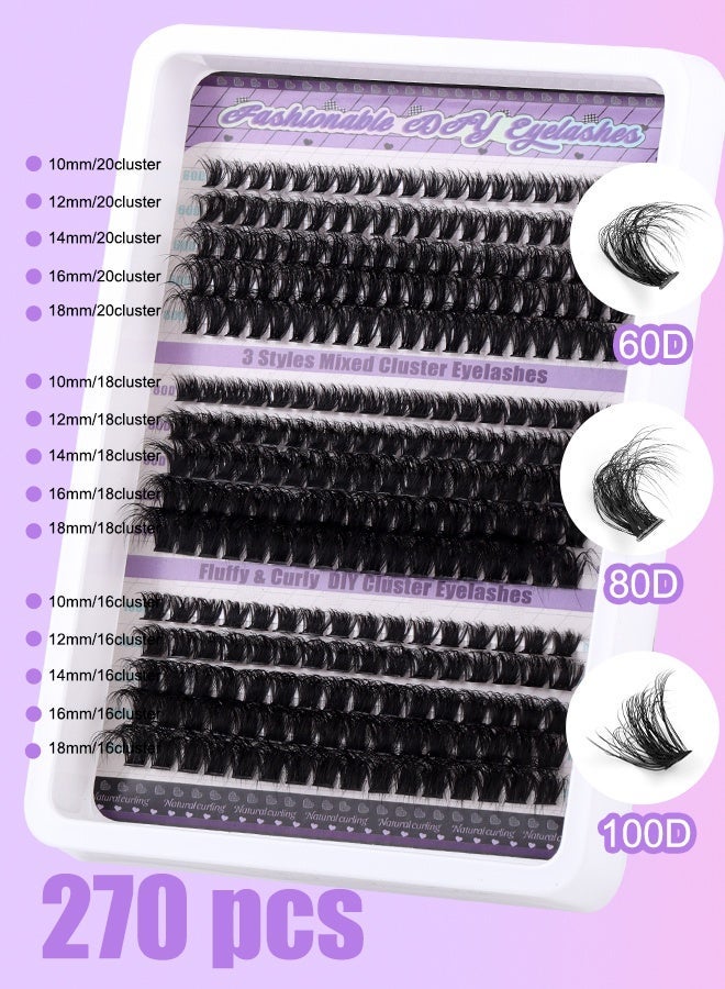 FLYROAD False Eyelashes Extensions Volume 60D 80D 100D 10-18MM Eyelash Clusters D Curl Cluster Lashes 270pcs 10mm 12mm 14mm 16mm 18mm Thin Band Natural Eye False Eyelashes - Image 5