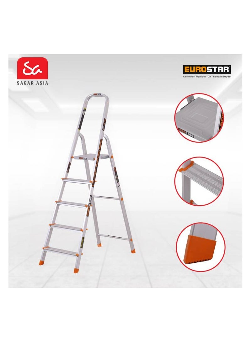 Eurostar Lightweight & Strong 5 Steps ladder for home With Anti Slip Shoes Aluminium Ladder  (With Platform)  - Image 4