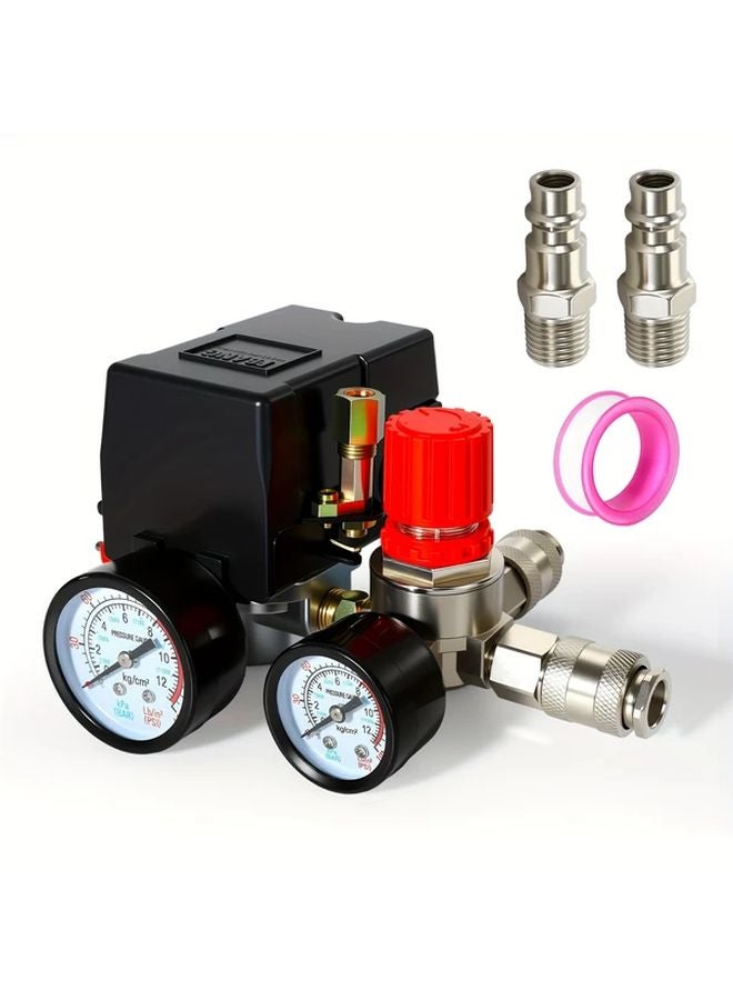 1 Pc Compressor Pressure Switch Control Valve 90 120 PSI Pressure Regulator With Gauge - Image 1