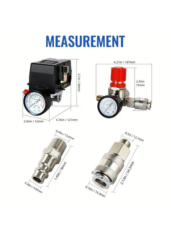 1 Pc Compressor Pressure Switch Control Valve 90 120 PSI Pressure Regulator With Gauge - Image 2