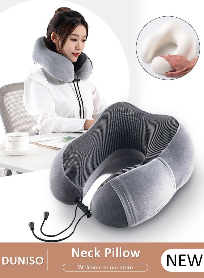 DUNISO Memory Cotton Core U-Shaped Neck Pillow Neck Support Head Rest Travel Pillow for Airplane Sleeping Office Relax Home Recliners - Image 1