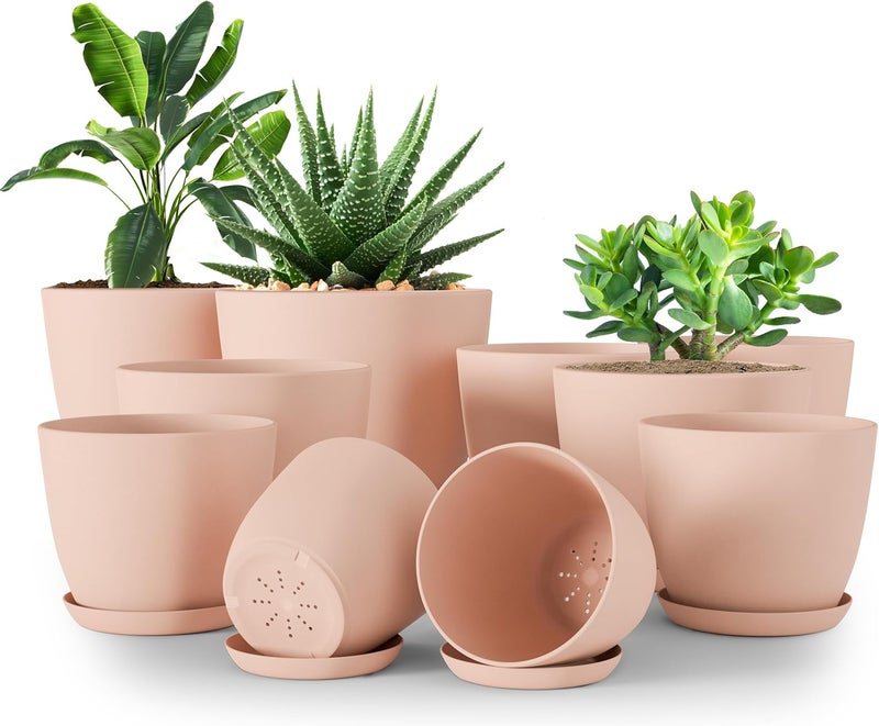 Utopia Home Plastic Planters Pink, Flower Nursery Pots Indoor Modern Decorative Plastic Pots for Plants, Succulents, Flowers, and Cactus 10 Pack, Multisize - Image 1
