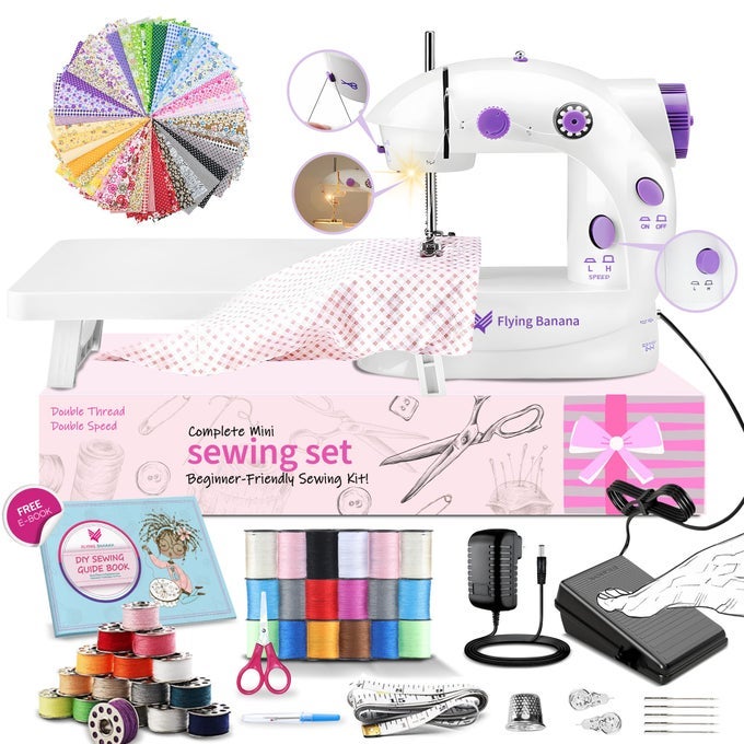 MINI SEWING MACHINE FOR BEGINNERSMAQUINA DE COSER EASY AUTOMATIC SEWING MACHINE WITH EXTENSION TABLE HOUSEHOLD ELECTRIC PORTABLE SEWING TOOL WITH SEWING KIT SMALL FOR ALL AGE KIDS OR ADULTS