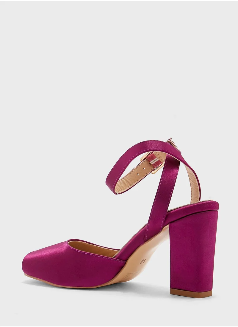Khizana Peep-toe Satin Ankle Strap Pump