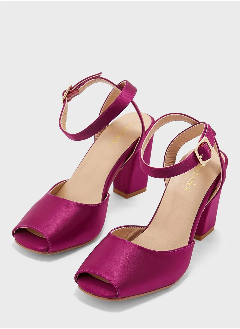 Khizana Peep-toe Satin Ankle Strap Pump