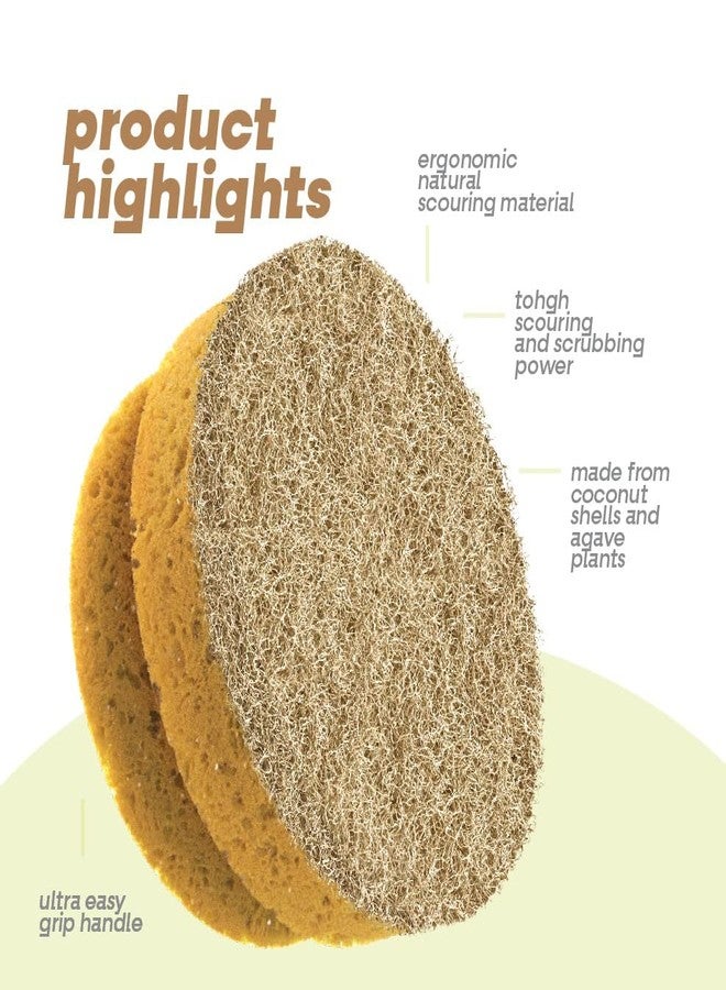 SCRUBIT Natural Scouring Pads, Eco Friendly Scrubbing Sponges for Kitchen Cleaning and Dishes, Non-Scratch Dish Scrubber with Easy-Grip Sponge Handle - Biodegradable - 2 Pack - Image 2