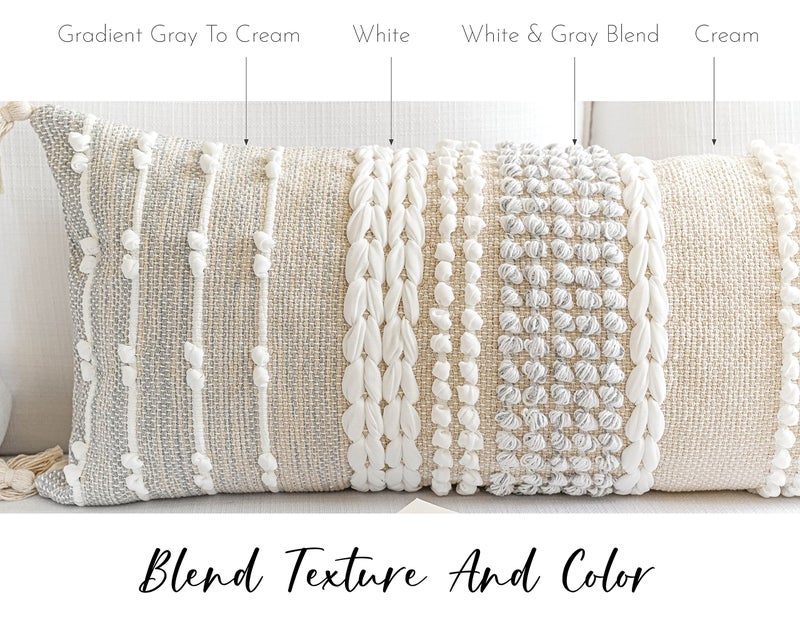 BlissBlush Gray Decorative Lumbar Pillow Cover 14x36, Boho Long Throw Pillow for Bed, Accent Lumbar Throw Pillow Case, Modern Farmhouse Textured Lumbar Cushion (Cover ONLY) - Image 4