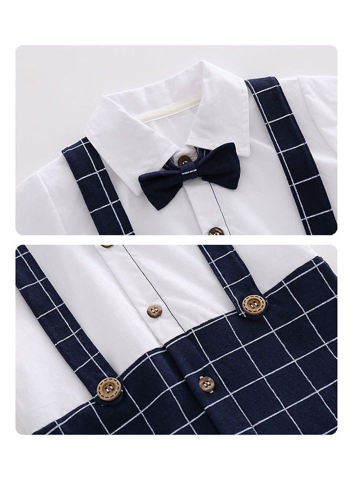 Baby Boys Formal Jumpsuit Shirt & Pant Look 1 Piece Outfit with Bow Tie Half Sleeve Romper for Newborn and Infant 0-6 Months - Image 4