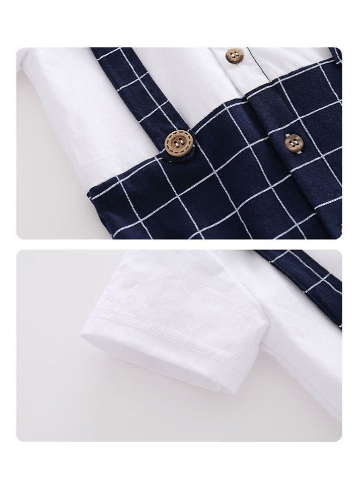 Baby Boys Formal Jumpsuit Shirt & Pant Look 1 Piece Outfit with Bow Tie Half Sleeve Romper for Newborn and Infant 0-6 Months - Image 5