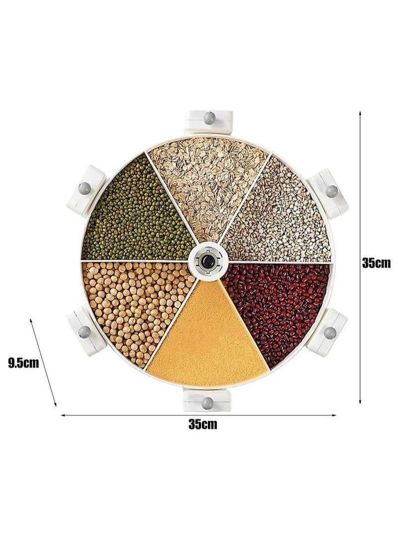 360 Degree Rotatable Wall Mounted Dry Food Dispenser Waterproof and Moisture-Proof 6 Grid Cereal Dispensers Food Storage Container Kitchen Storage Tank for Cereal, and Coffee Bean