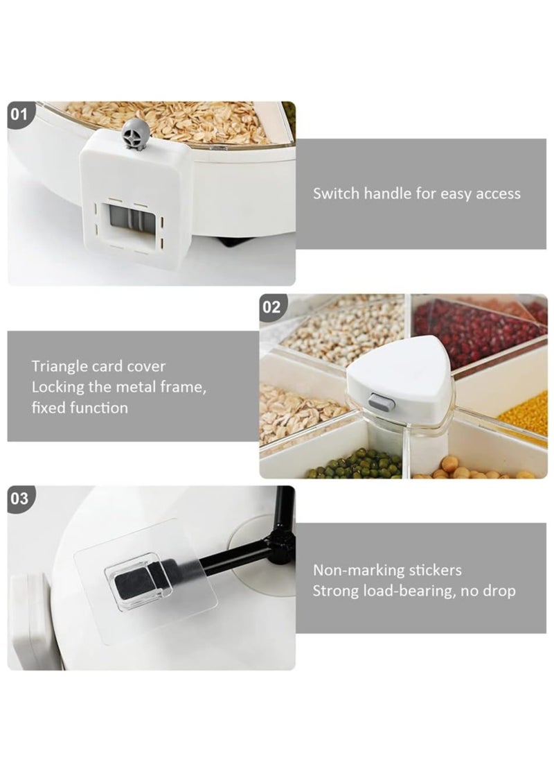 360 Degree Rotatable Wall Mounted Dry Food Dispenser Waterproof and Moisture-Proof 6 Grid Cereal Dispensers Food Storage Container Kitchen Storage Tank for Cereal, and Coffee Bean