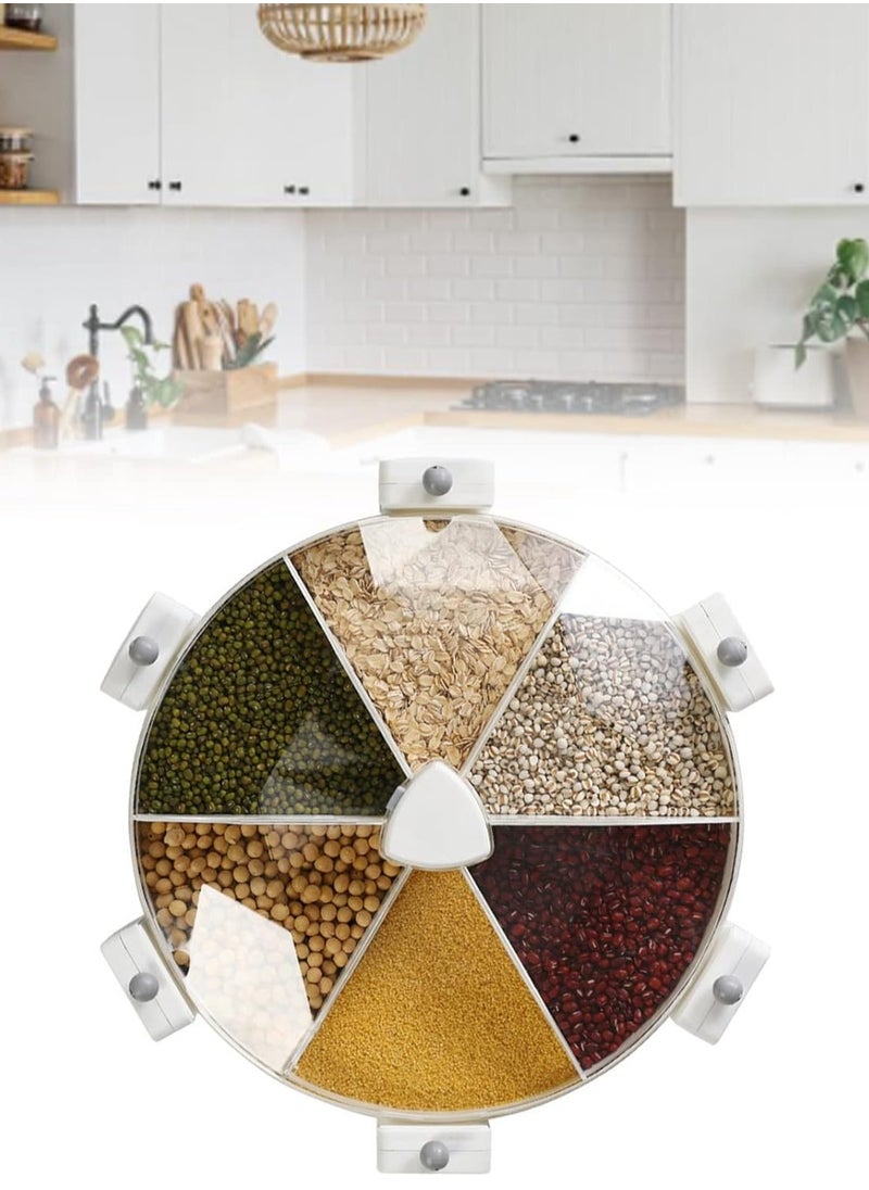 360 Degree Rotatable Wall Mounted Dry Food Dispenser Waterproof and Moisture-Proof 6 Grid Cereal Dispensers Food Storage Container Kitchen Storage Tank for Cereal, and Coffee Bean