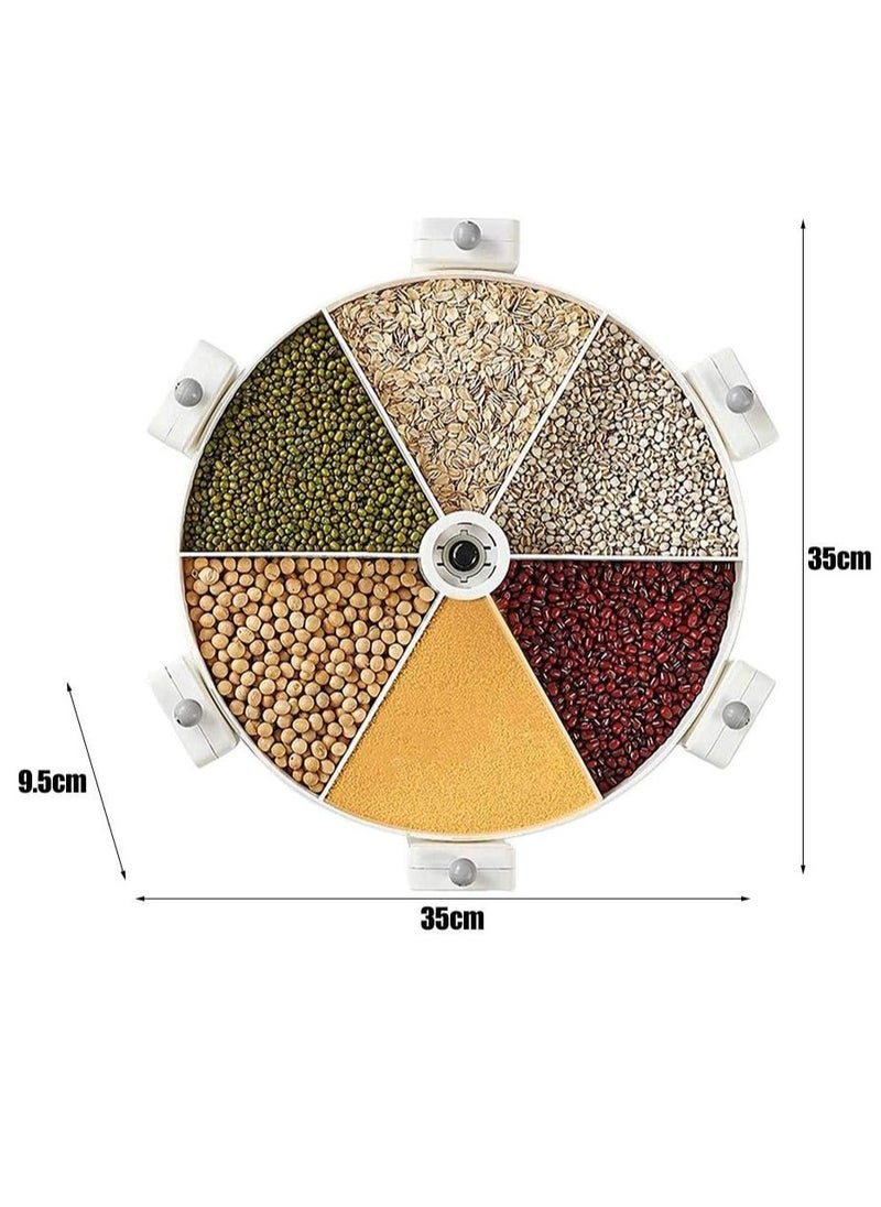 360 Degree Rotatable Wall Mounted Dry Food Dispenser Waterproof and Moisture-Proof 6 Grid Cereal Dispensers Food Storage Container Kitchen Storage Tank for Cereal, and Coffee Bean