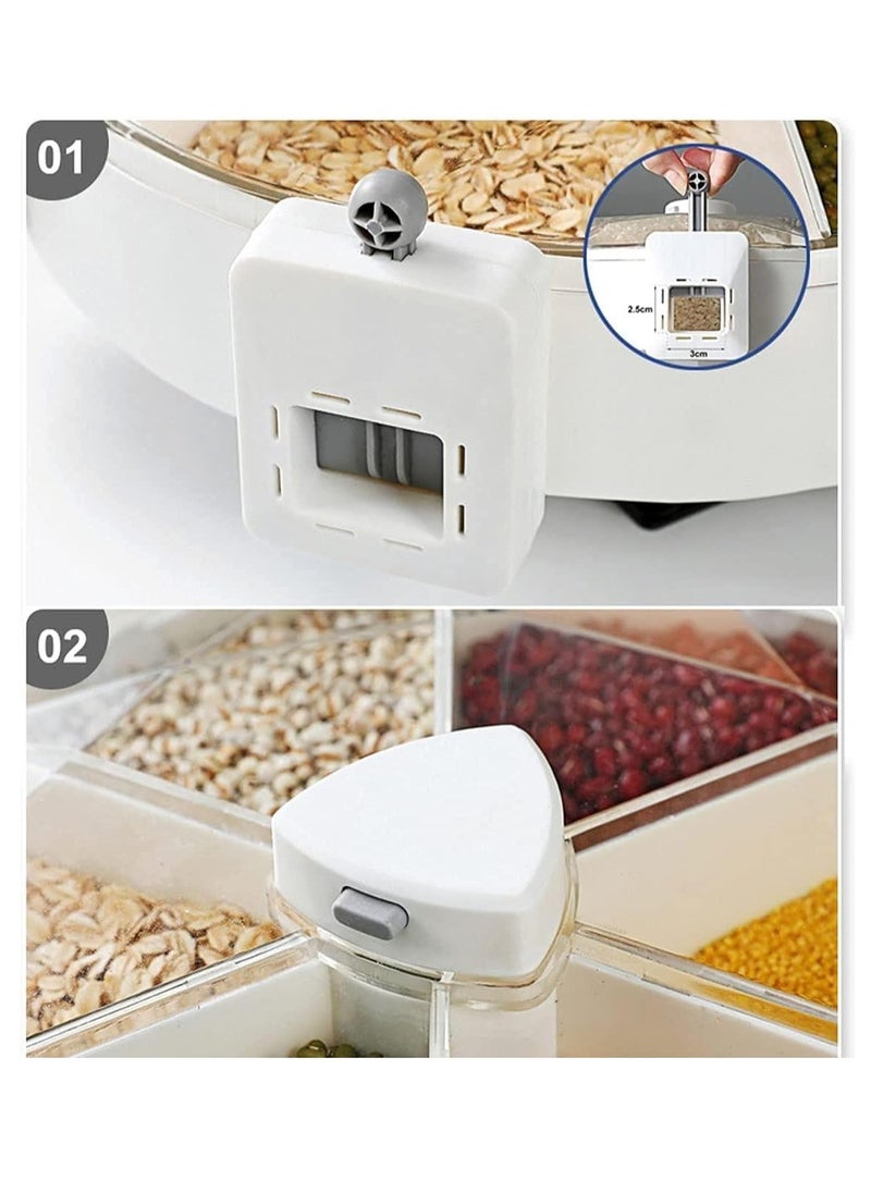 360 Degree Rotatable Wall Mounted Dry Food Dispenser Waterproof and Moisture-Proof 6 Grid Cereal Dispensers Food Storage Container Kitchen Storage Tank for Cereal, and Coffee Bean